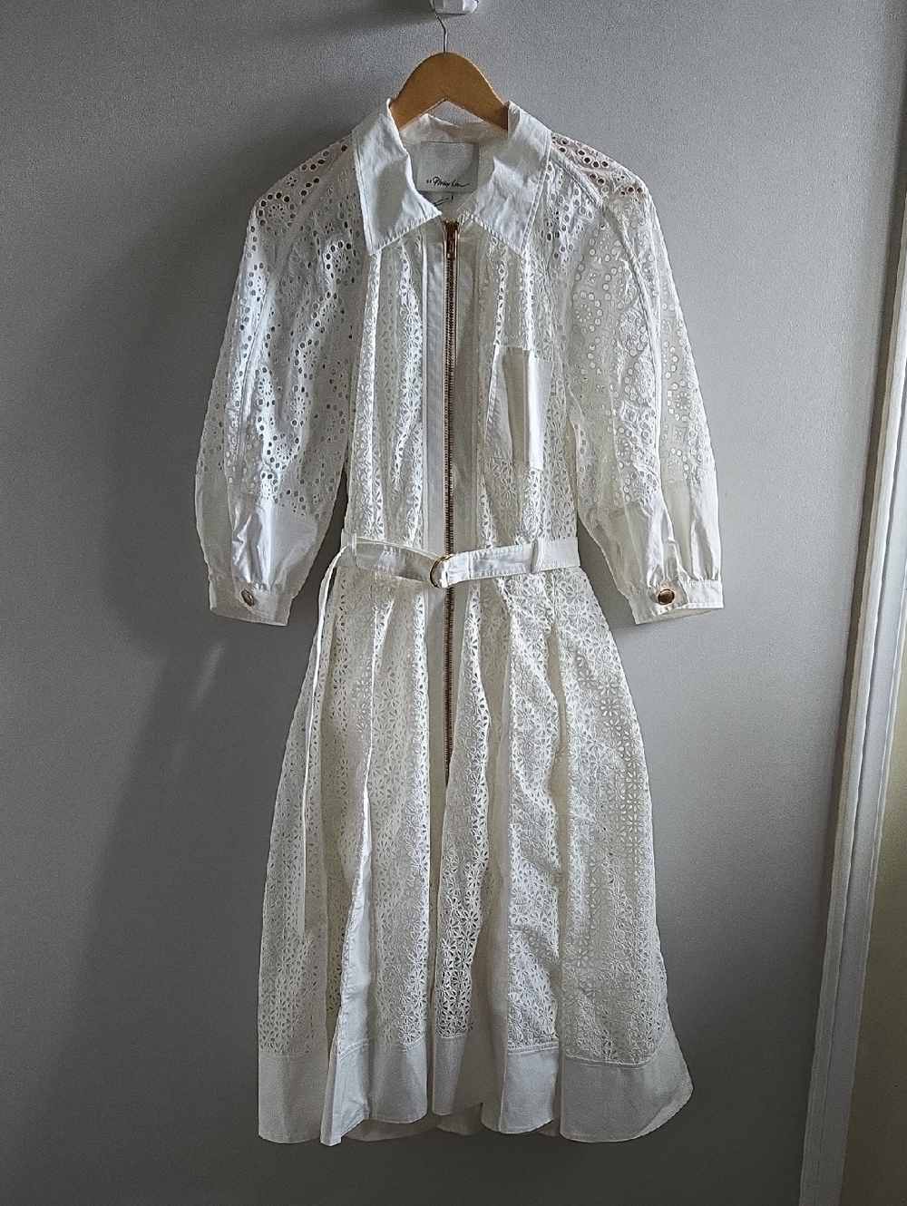 3.1 Phillip Lim White Broderie Anglaise Cotton Midi Dress Size 10